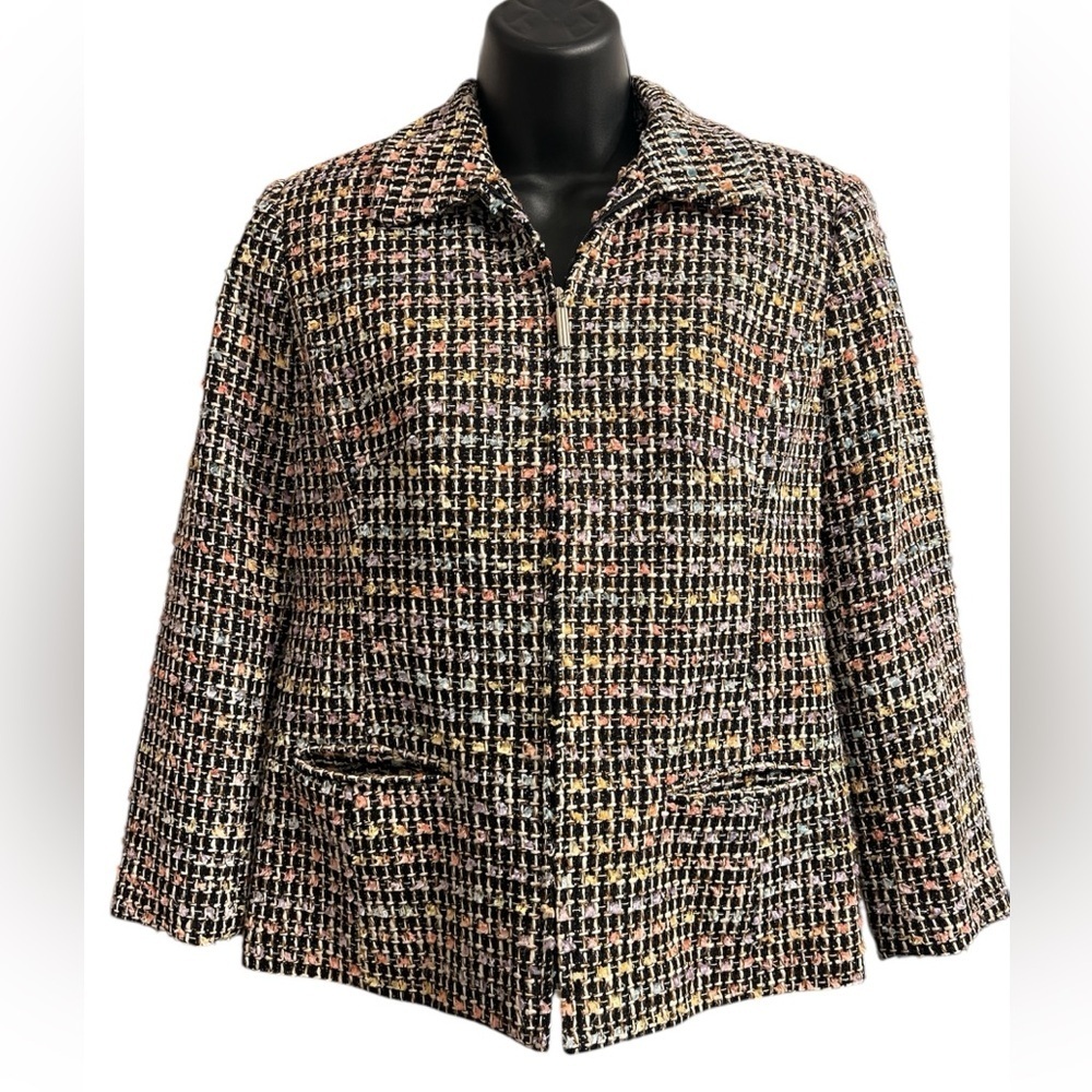 Multicolor Tweed Blazer Sag Harbor Zip Closure Sz 4P